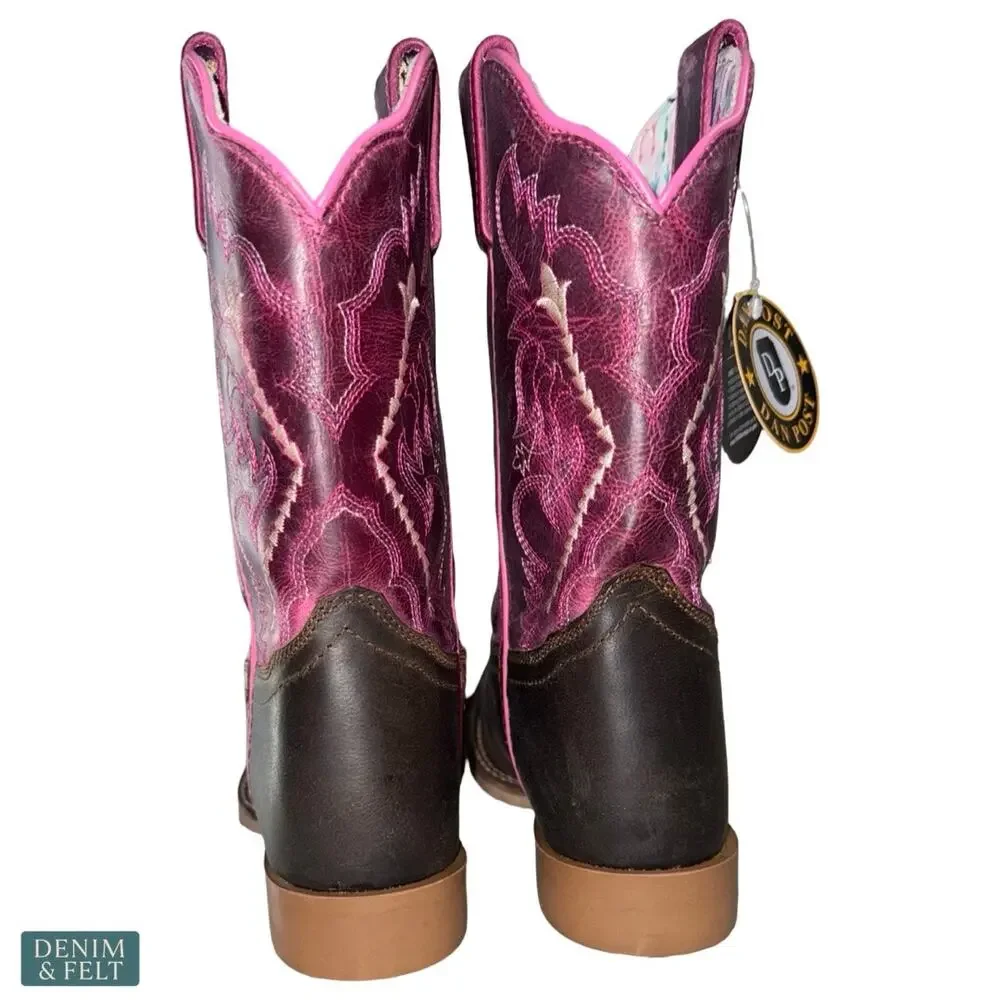NEW Dan Post Salina‎ Pink Tan Leather Western Boots Girls Cowgirl Rodeo Cute